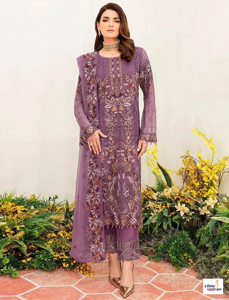Lavender Faux Georgette Pakistani Embroidered Suit