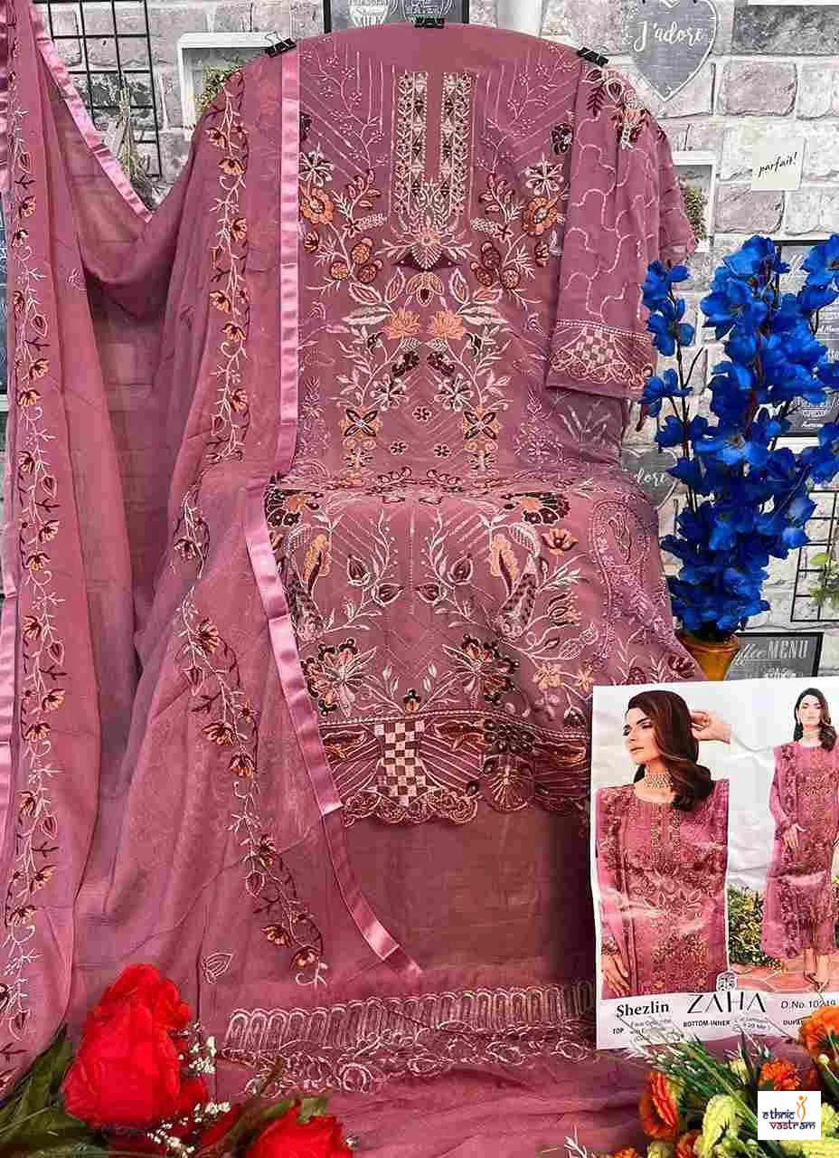 Lavender Faux Georgette Pakistani Embroidered Suit - Image 2