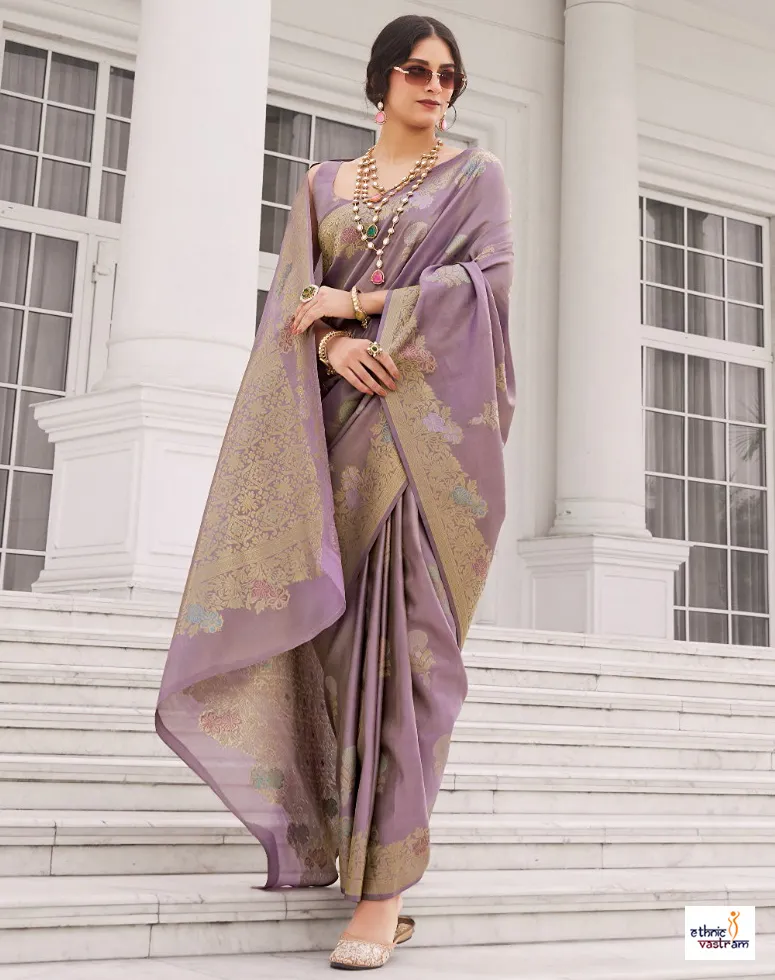 Lavender Purple Korra Silk Gold Zari Pallu Festive Saree