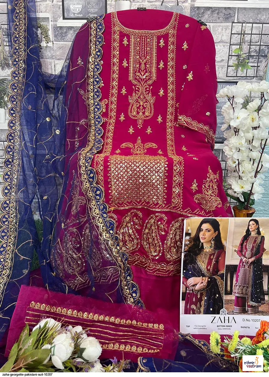 Magenta Faux Georgette Embroidered Salwar Kameez - Image 2