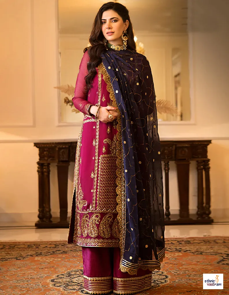 Magenta Faux Georgette Embroidered Salwar Kameez
