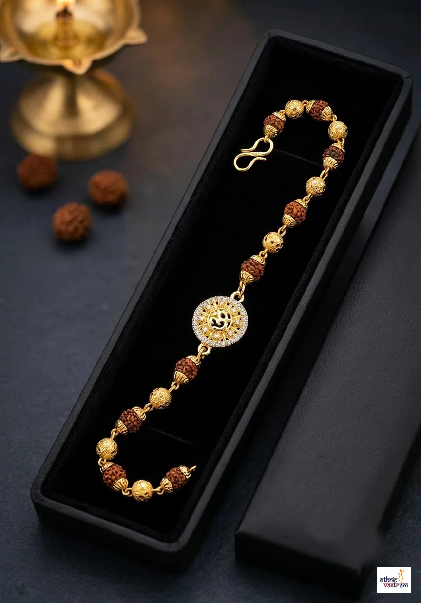 Men's Spiritual Sunburst Om Rudraksha Bead Bracelet Rakhi