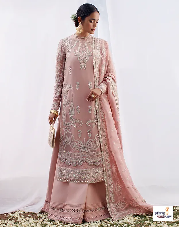 Pink Faux Georgette Embroidered Pakistani Salwar Kameez Suit