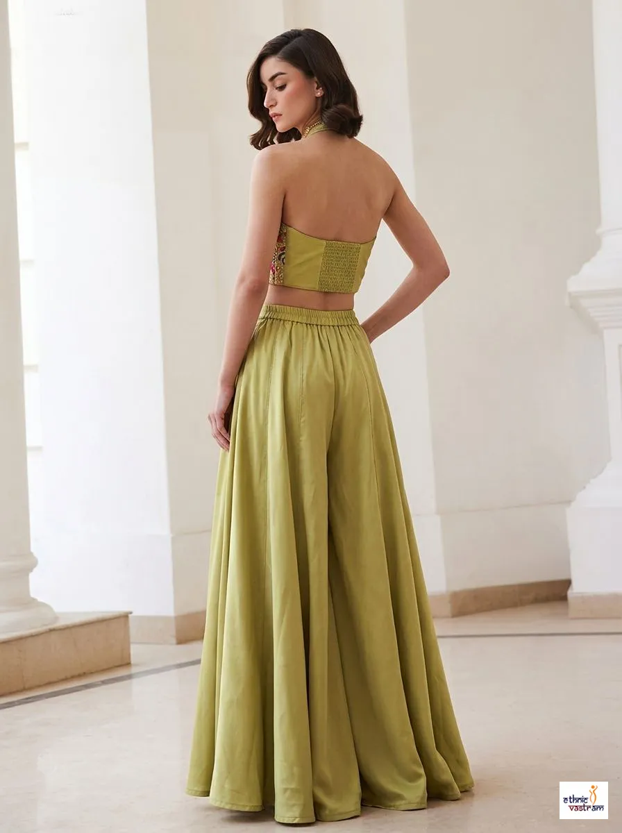 Pistachio Green Silk Floral Embroidered 2-Piece Fusion Dress - Image 2