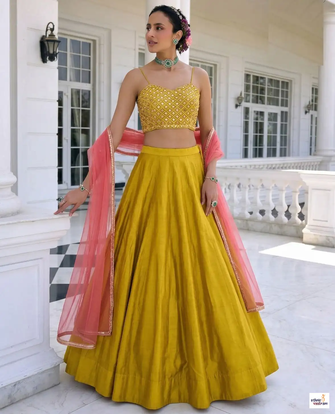 Premium Mustard Yellow Silk Ethnic Wedding Lehenga