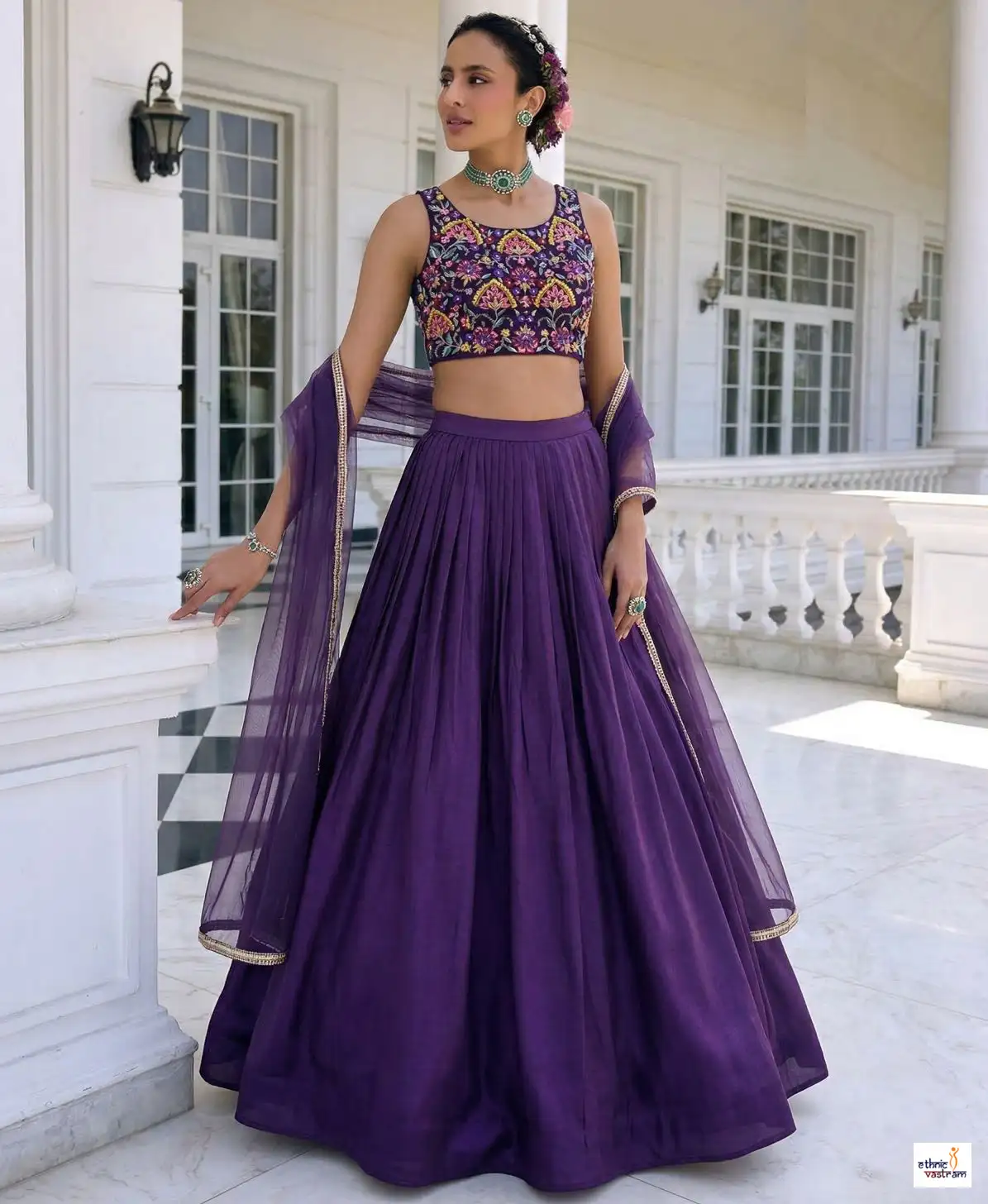 Premium Violet Silk Ethnic Wedding Lehenga