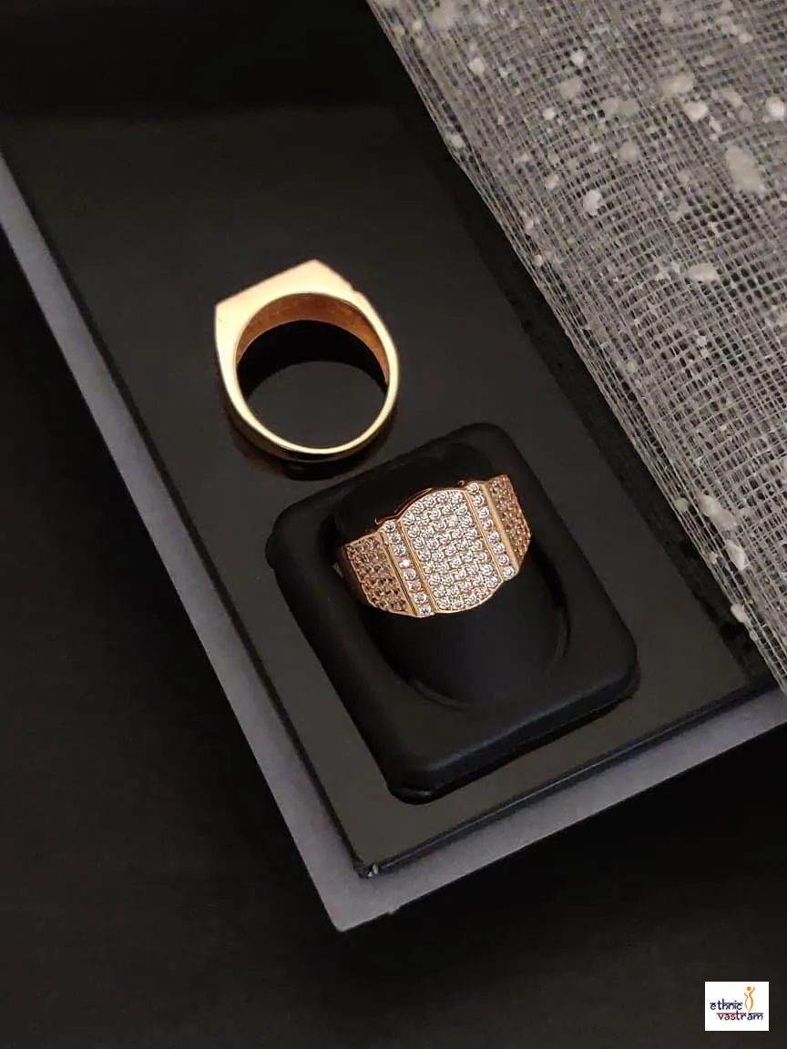 Rose Gold Arched Pavé CZ Mens Ring