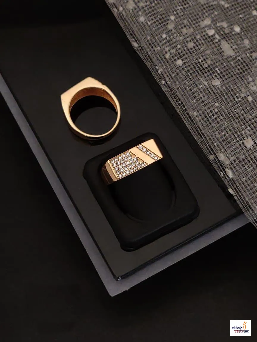 Rose Gold Asymmetric Geometric CZ Mens Ring