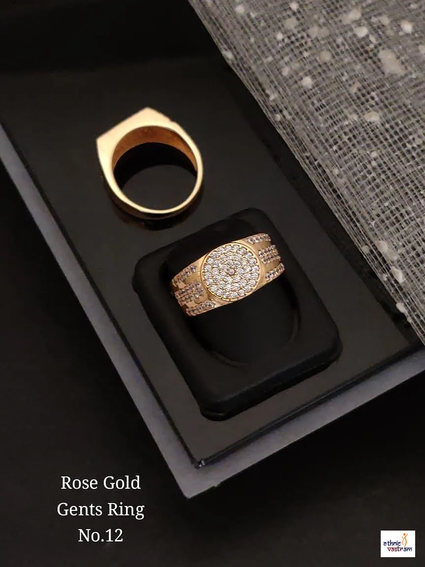 Rose Gold Circular Pavé CZ Mens Ring