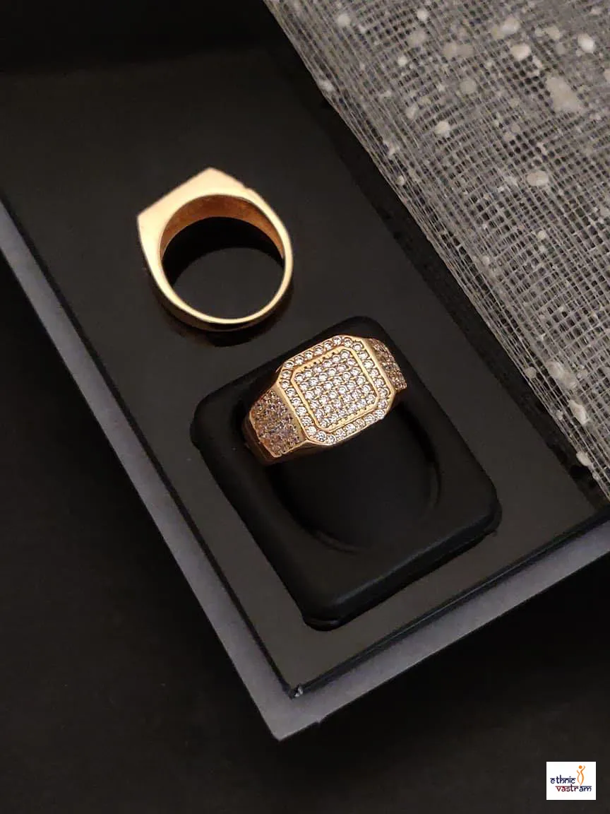 Rose Gold Cushion Pavé CZ Mens Ring