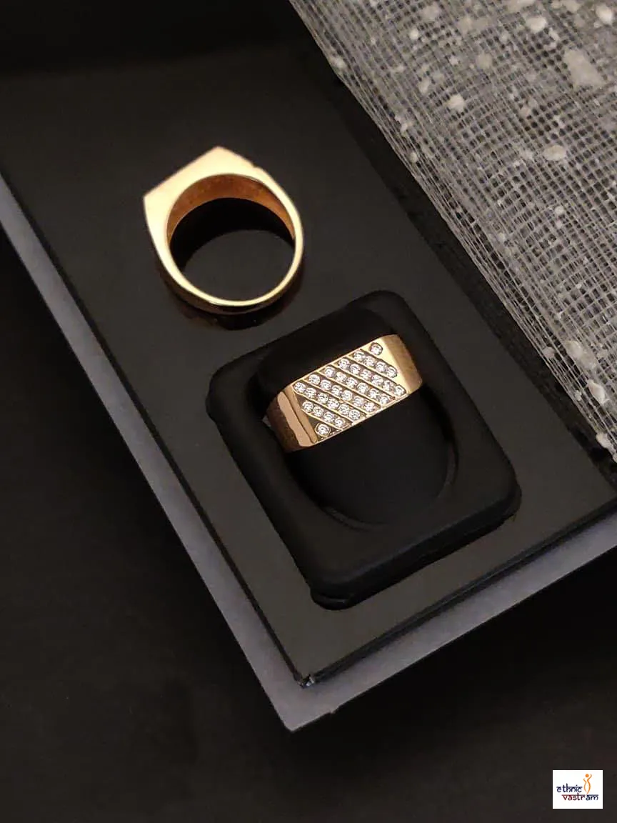 Rose Gold Diagonal CZ Mens Ring