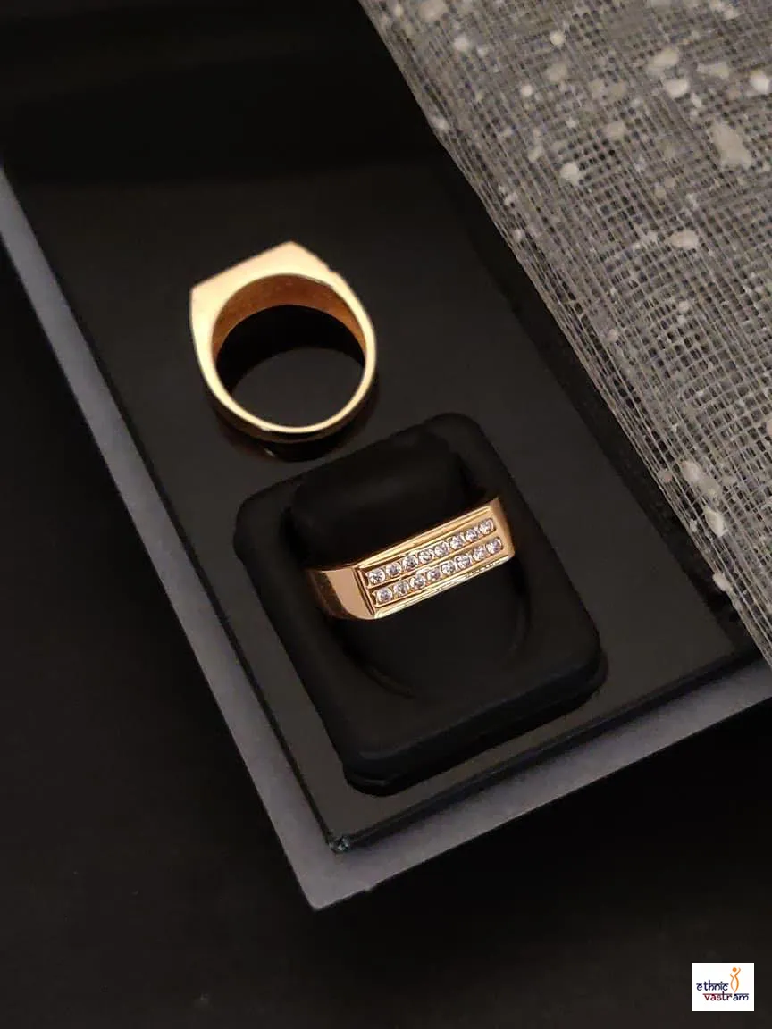 Rose Gold Dual Row CZ Mens Ring