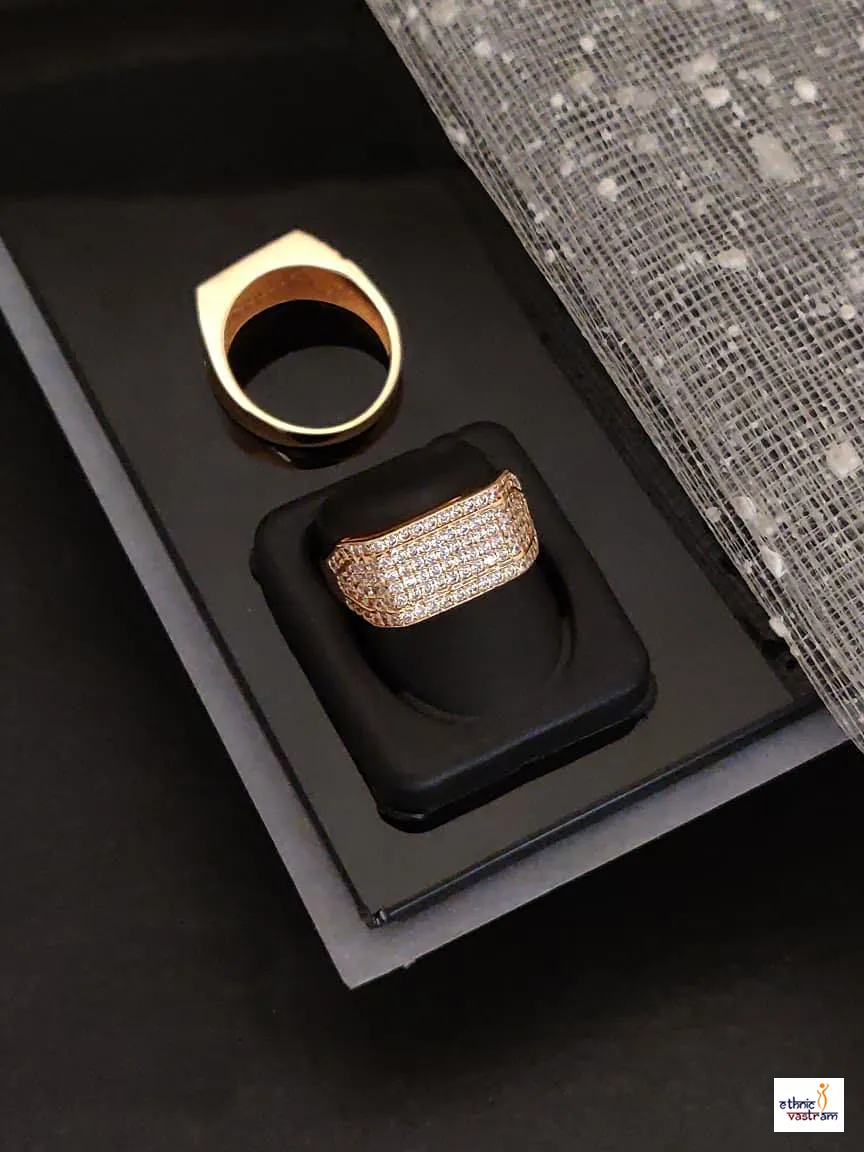 Rose Gold Five Row Pavé CZ Mens Ring