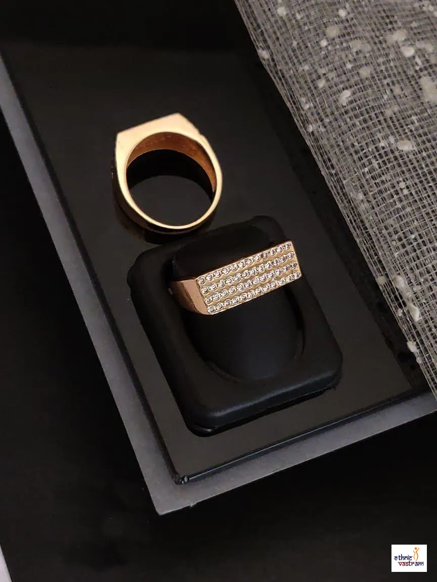 Rose Gold Four Row CZ Mens Ring