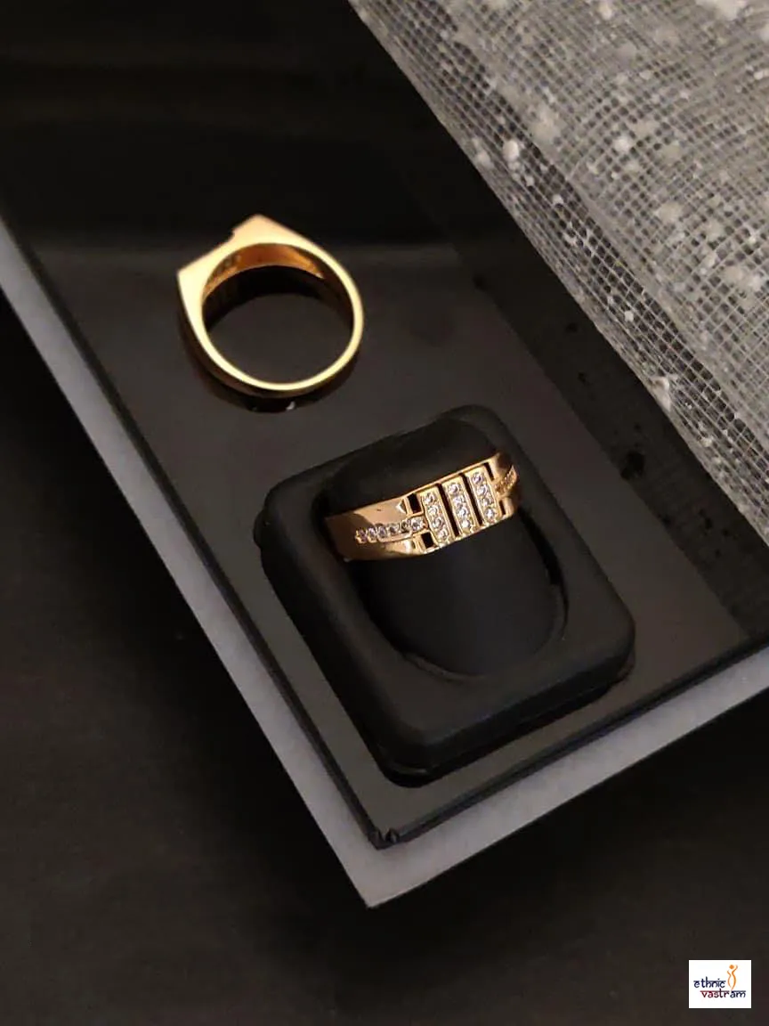 Rose Gold Geometric CZ Mens Ring