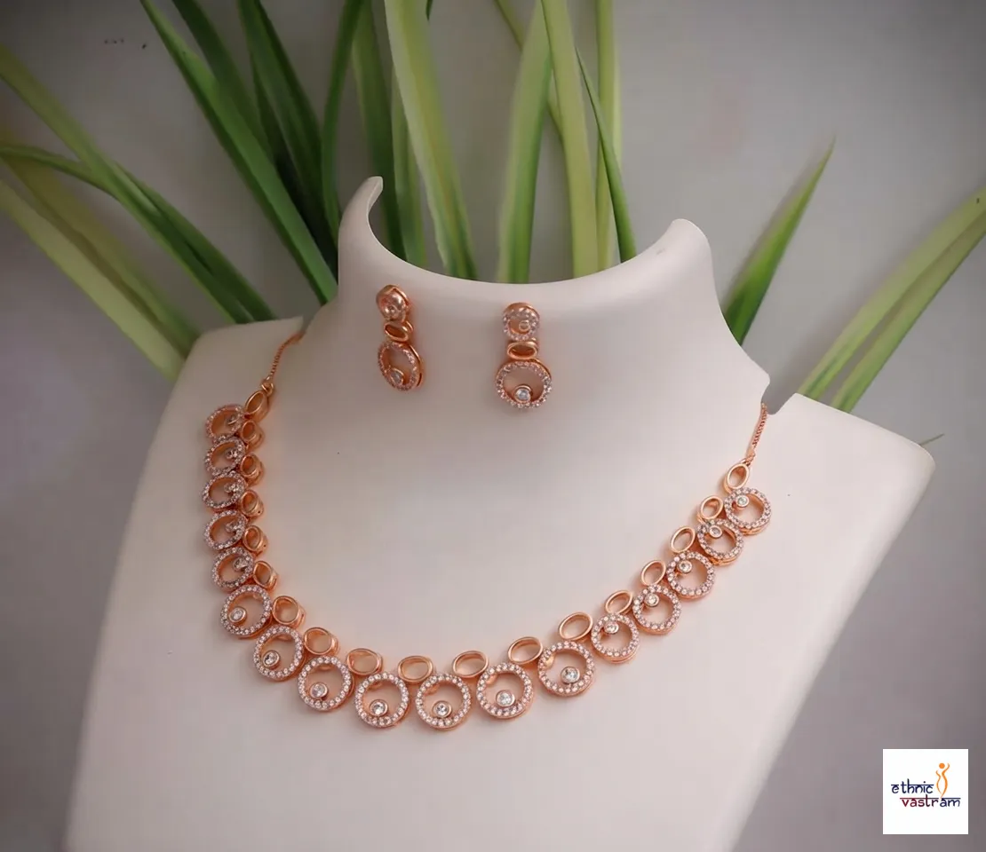 Rose Gold Plated Interlocking Loop Crystal Necklace Set