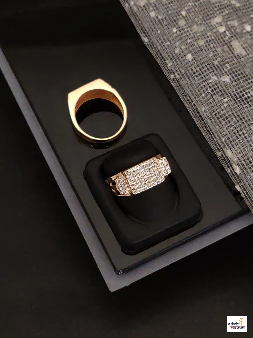 Rose Gold Rectangular Pavé CZ Mens Ring