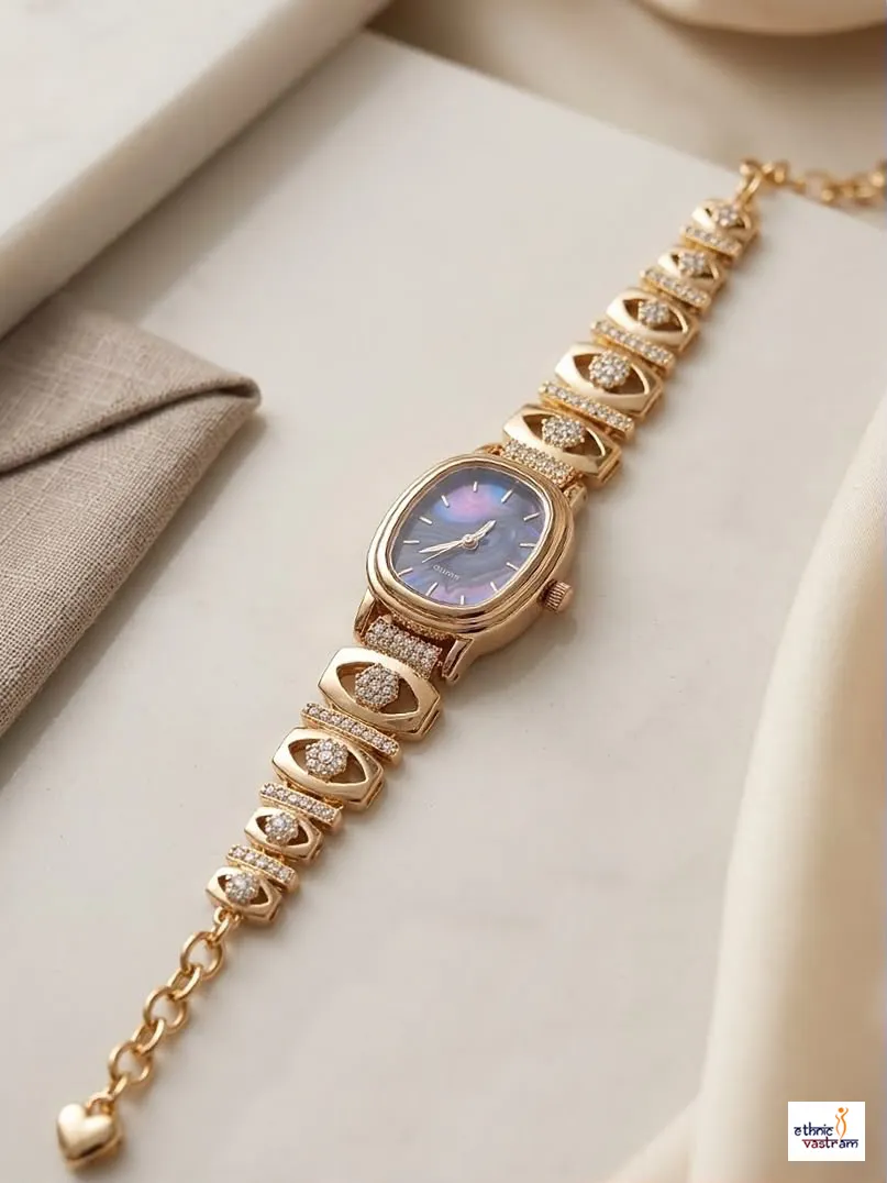 Rose Gold Stone Studded Bracelet Watch (Other Designs Available)