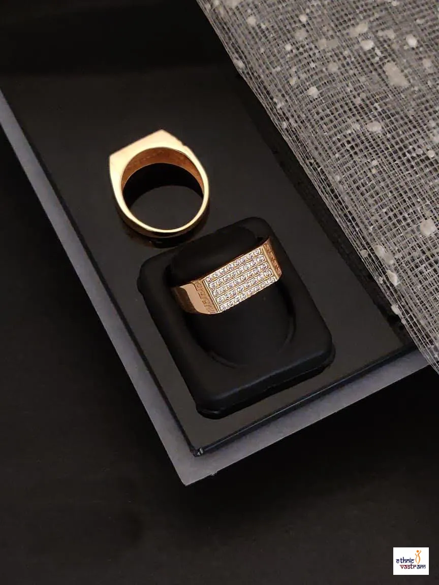 Rose Gold Triple Row CZ Mens Ring