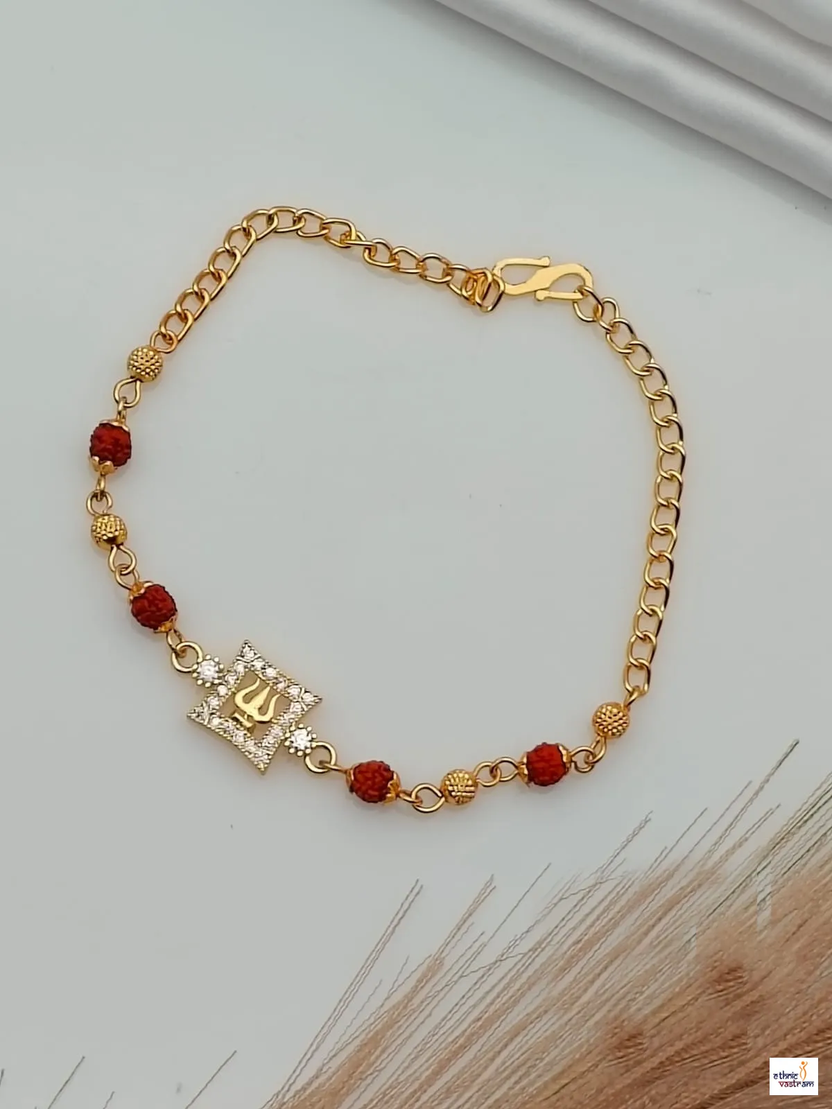 Spiritual Gold Plated Trishul Rudraksha Rakhi Bracelet