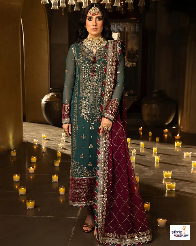 Teal Green Faux Georgette Pakistani Salwar Kameez Suit