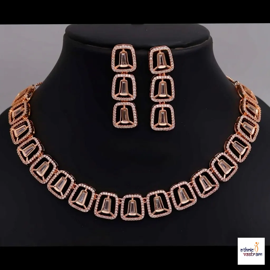 Women's Ethnic Geometric Rose Gold Necklace Set