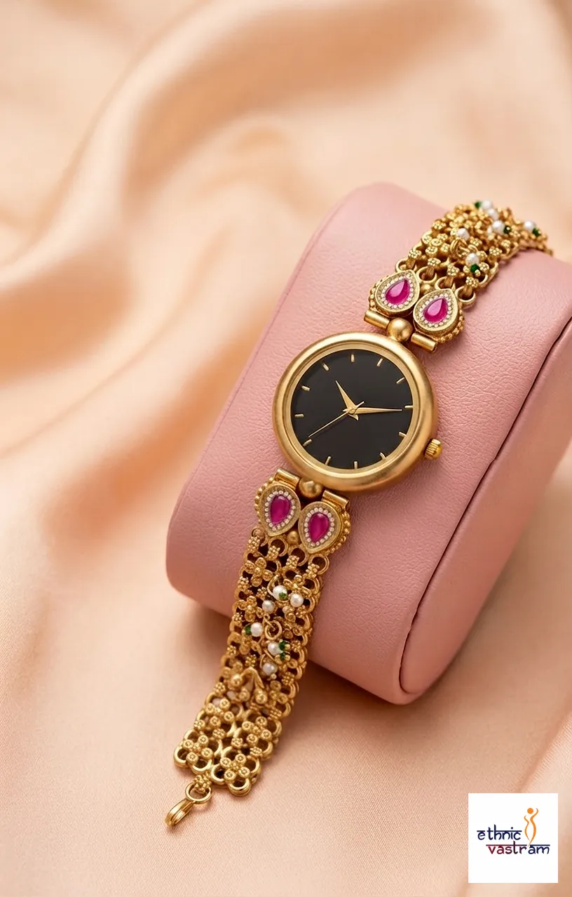 Women's Ethnic Matte Black Dial Festive Bridal Wristwatch