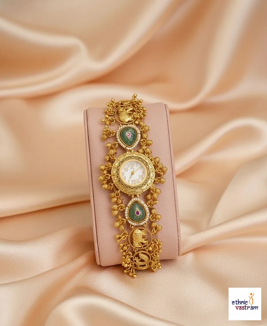 Women's Ethnic Minimal White Dial Festive Bridal Wristwatch