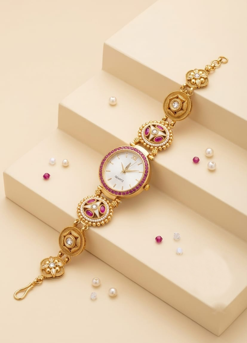 Gold Women's Traditional Round Dial Jewelry Wristwatch
