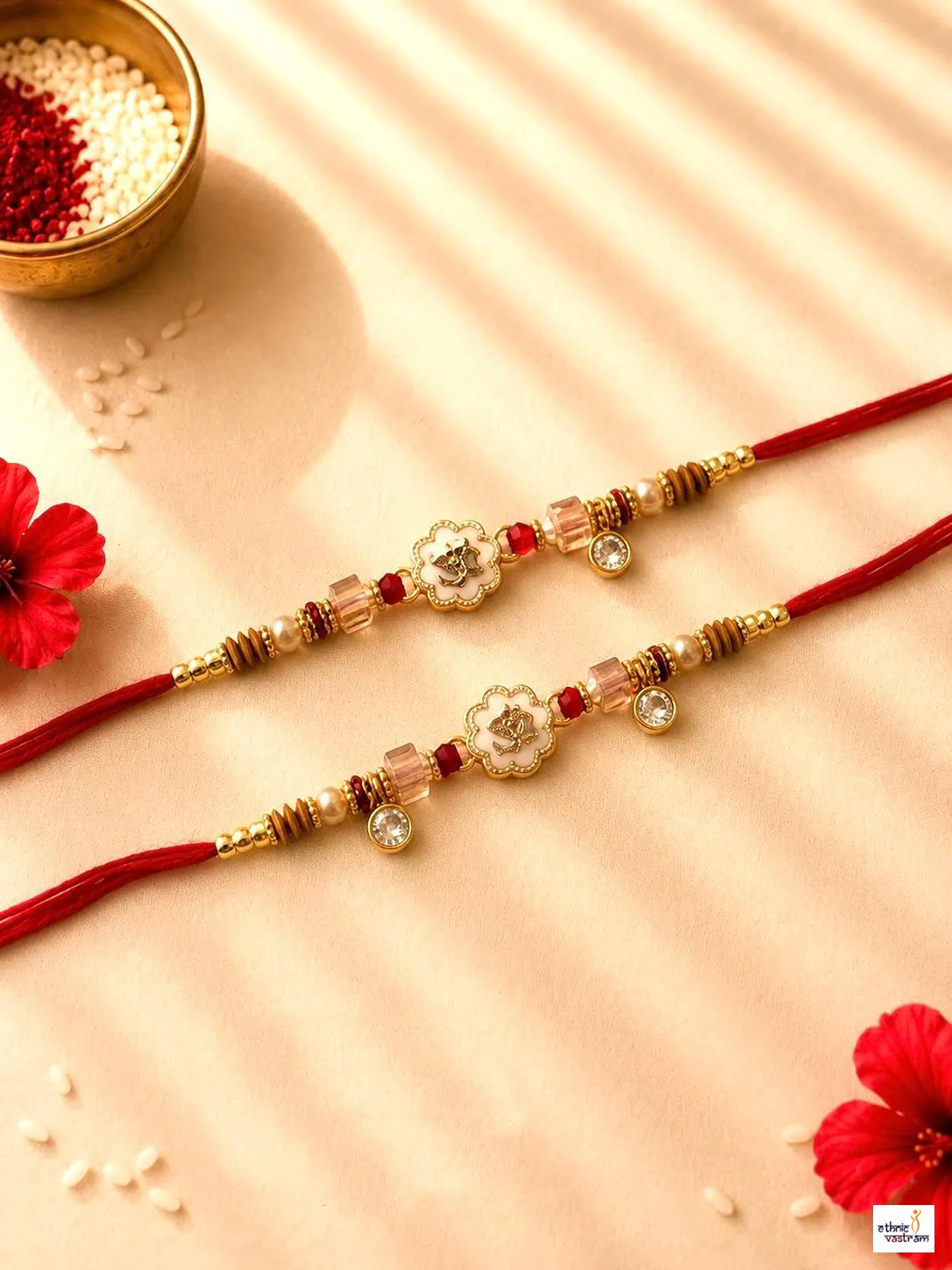 Pack of 24 Ganesha Floral Enamel Bhaiya Bhabhi Rakhi Set