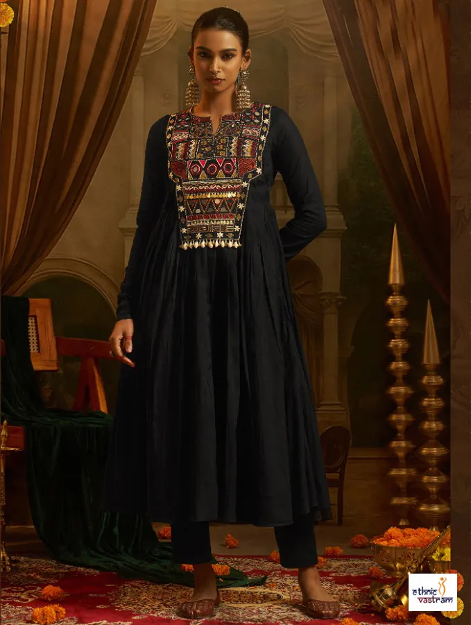 Black Mal Cotton Handwork Garba Tunic Set