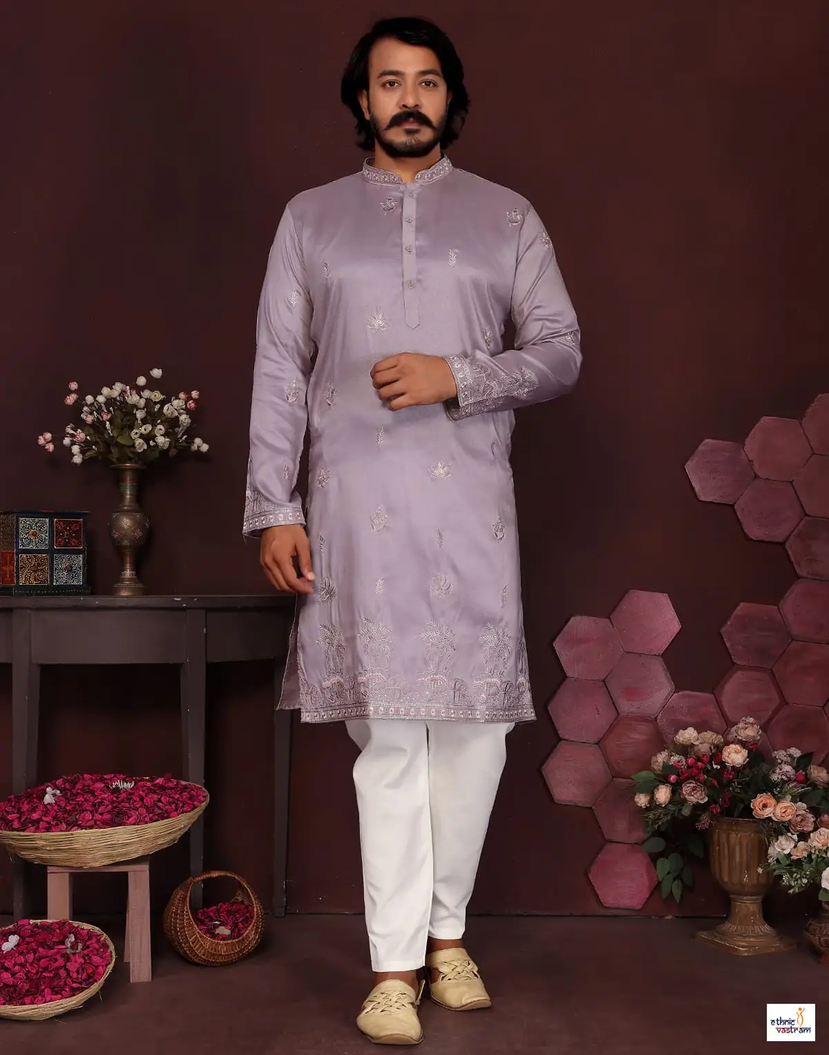 Exclusive Lavender Smart Silk Kurta Suit For Men
