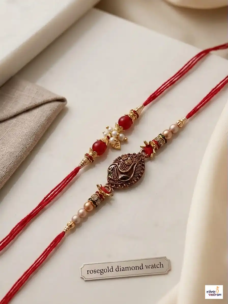 Handcrafted Antique Ganesha Pearl Bhaiya Bhabhi Rakhi Set