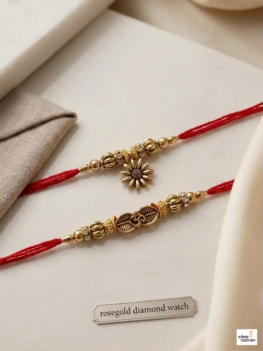 Handcrafted Antique Om Flower Bhaiya Bhabhi Rakhi Set