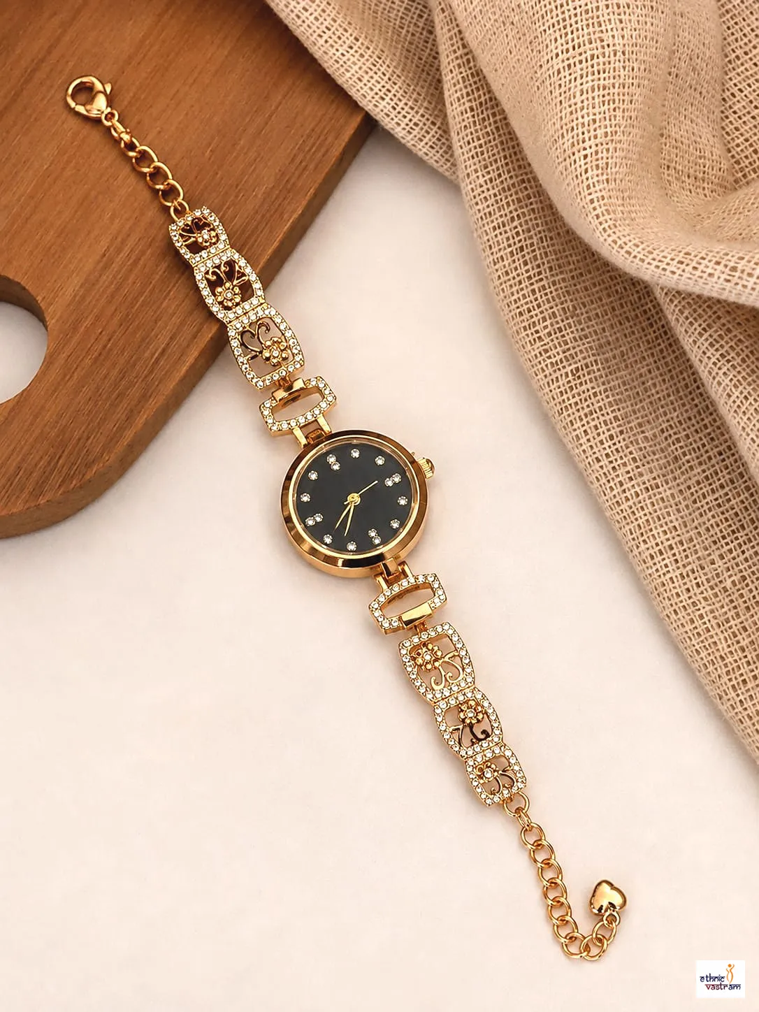 Handcrafted Gold CZ Crystal Bracelet Watch for Women