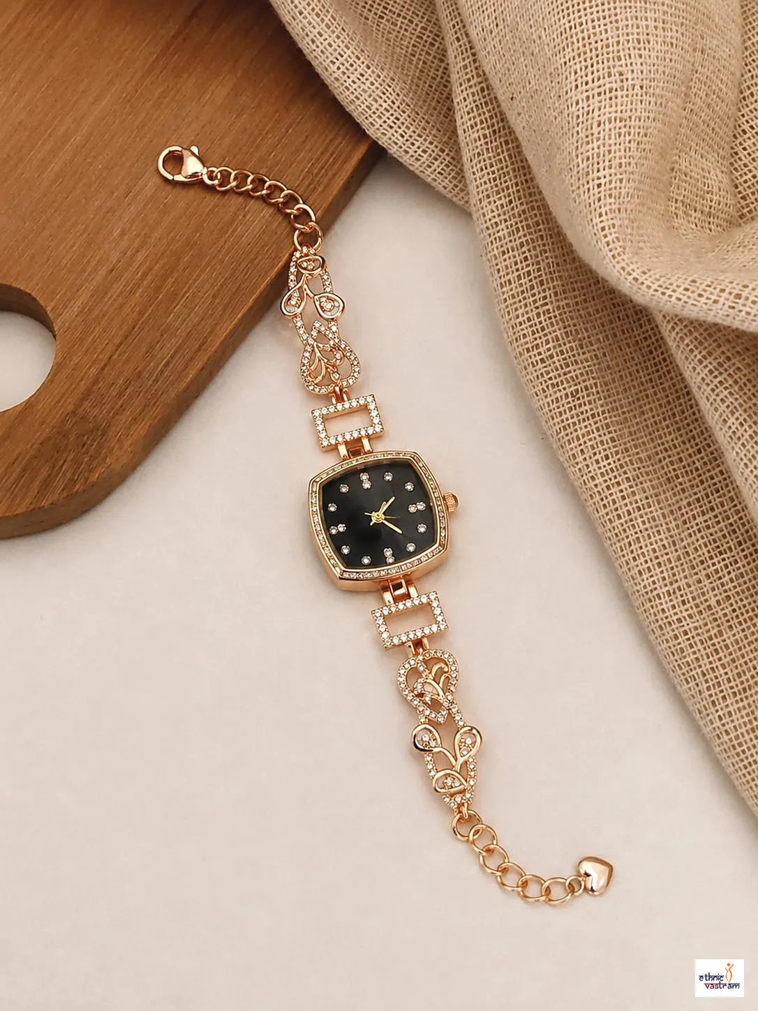 Handcrafted Rose Gold Cushion CZ Bracelet Watch for Women