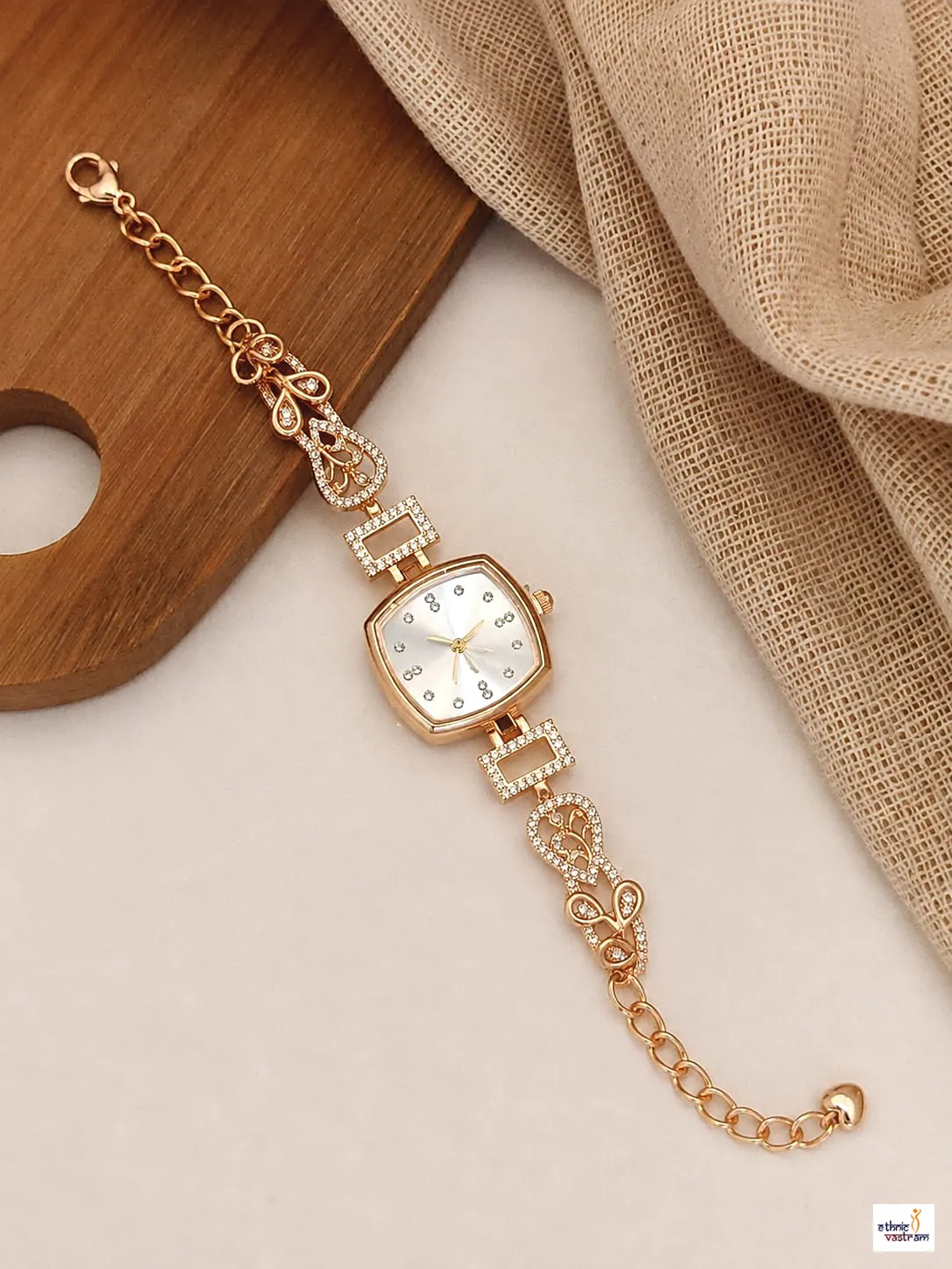 Handcrafted Rose Gold Cushion CZ Bracelet Watch for Women - Image 3