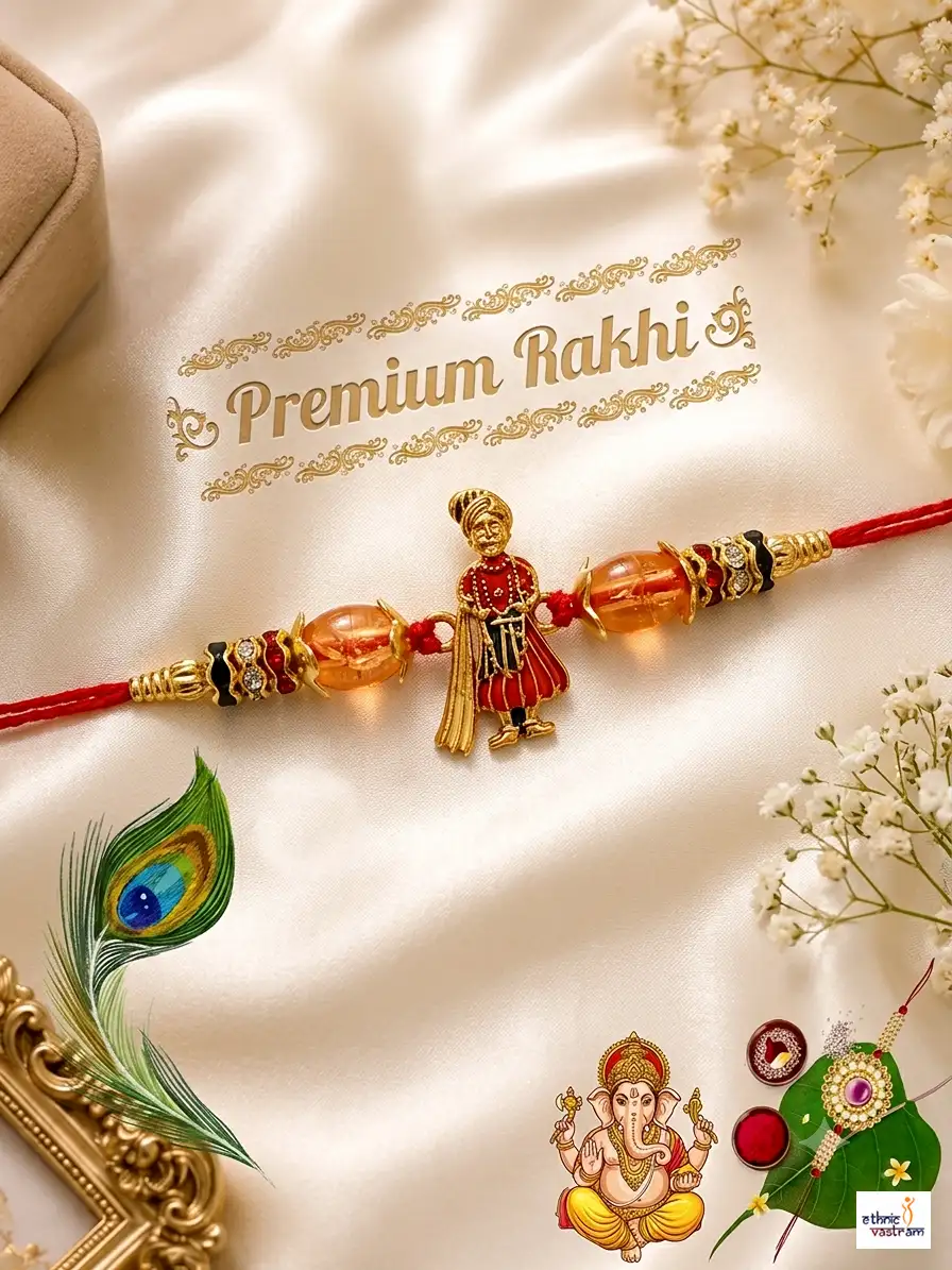 Handcrafted Royal Groom Designer Rakhi with Red Thread