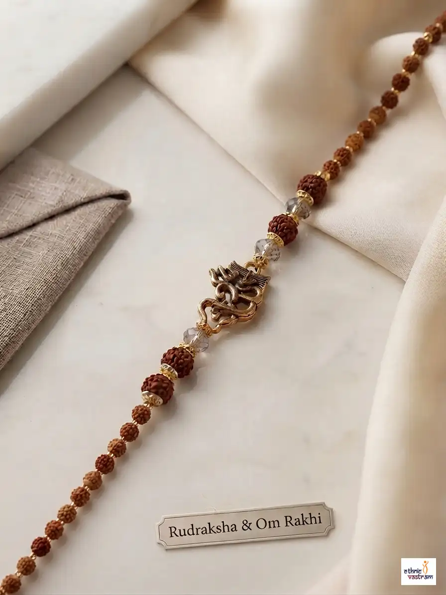 Handcrafted Rudraksha Beaded Om Rakhi for Brothers