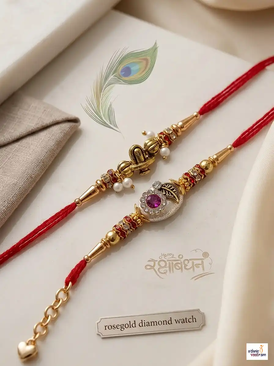 Handcrafted Shiva Lingam Pink Gem Rakhi Pair