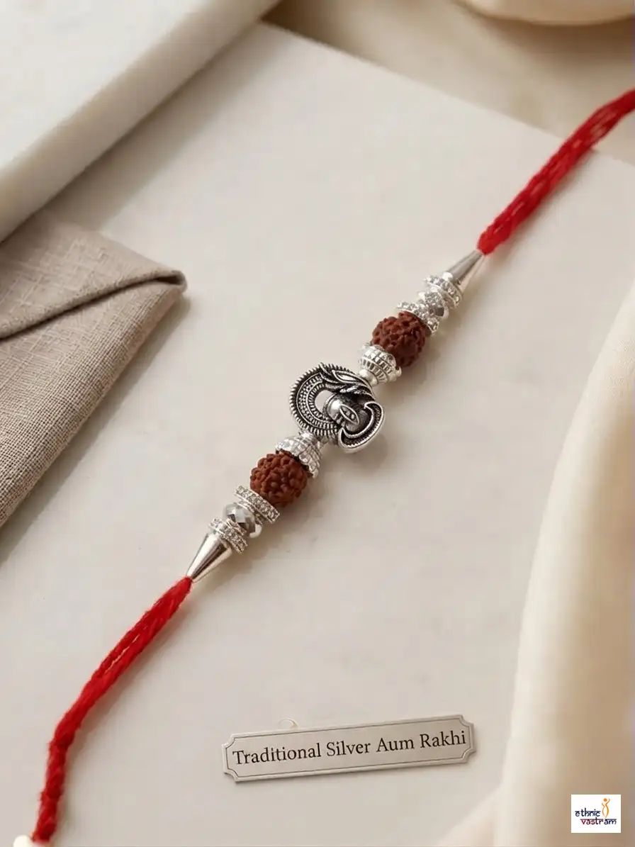 Handcrafted Silver Rudraksha Aum Rakhi