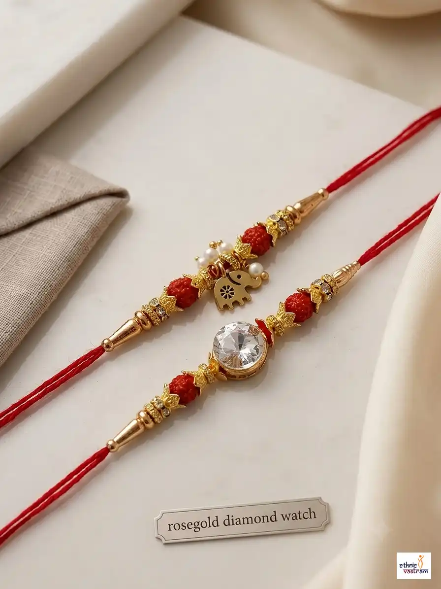 Handcrafted Solitaire Elephant Bhaiya Bhabhi Rakhi Set