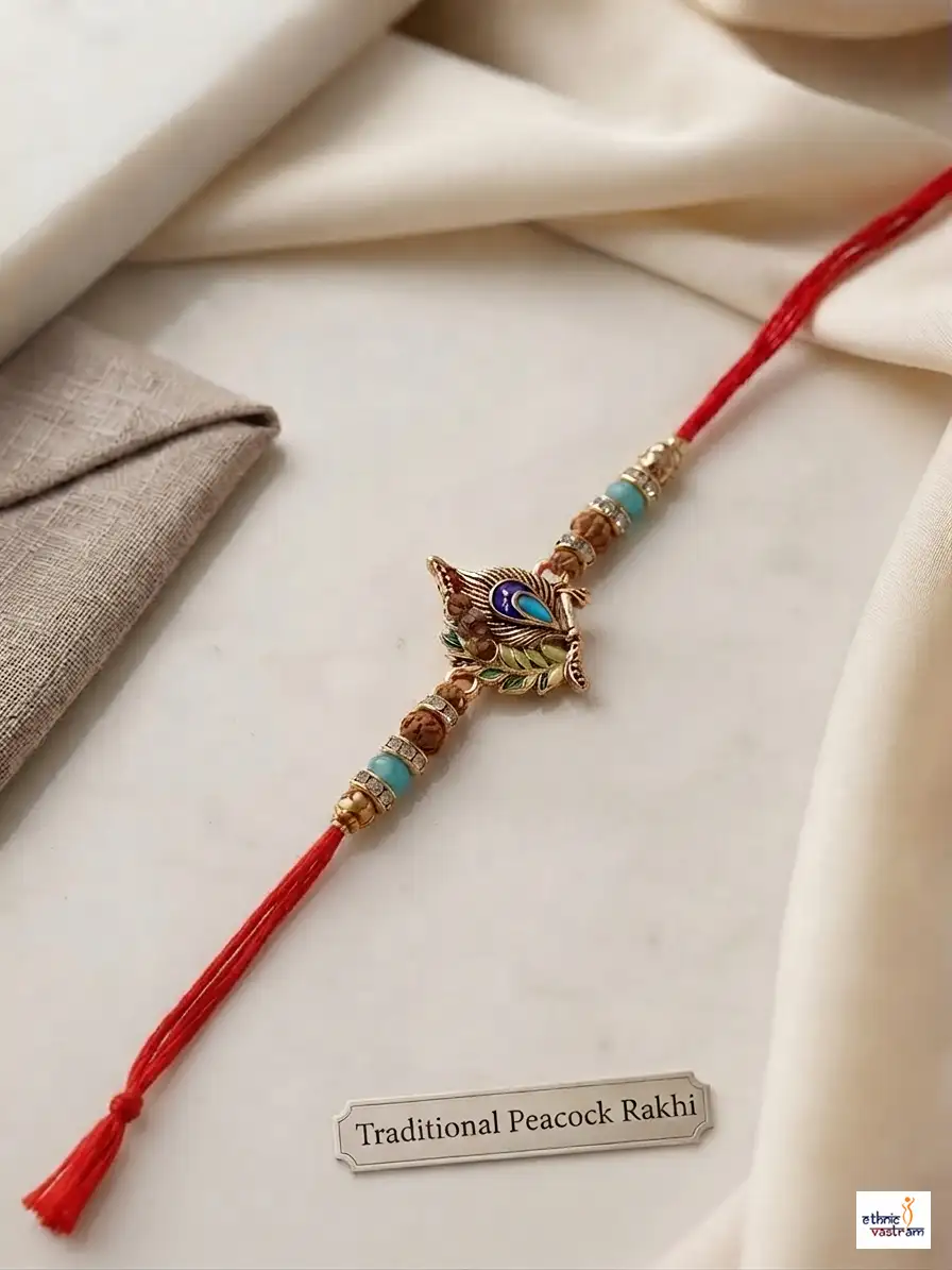 Handcrafted Traditional Peacock Feather Rakhi