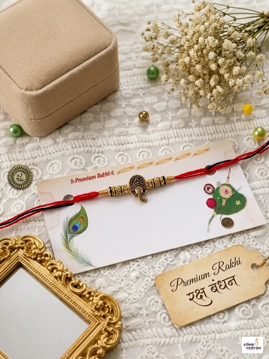 Premium Ganesha Antique Designer Red Thread Rakhi