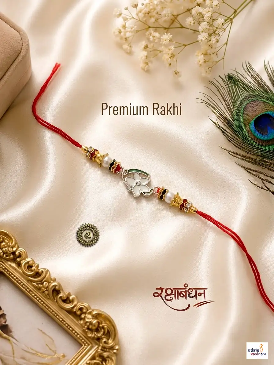 Red Thread Premium Floral Pearl Designer Rakhi