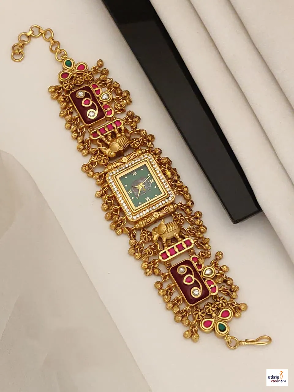 Regal Maroon Enamel Green Dial Temple Watch