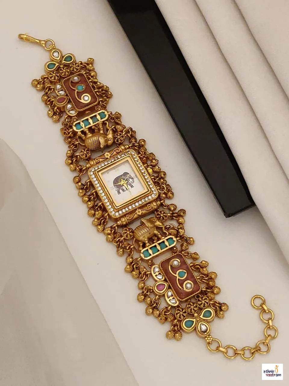 Royal Antique Elephant Stone Work Bracelet Watch