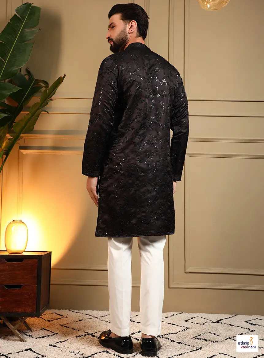 Royal Black Royal Silk Kurta Pajama For Men - Image 2