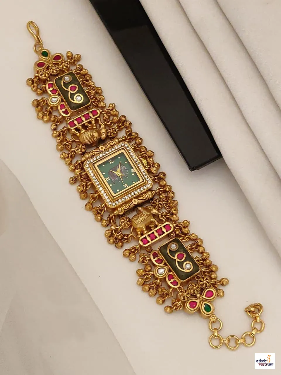 Royal Green Meenakari Jewelry Watch for Women
