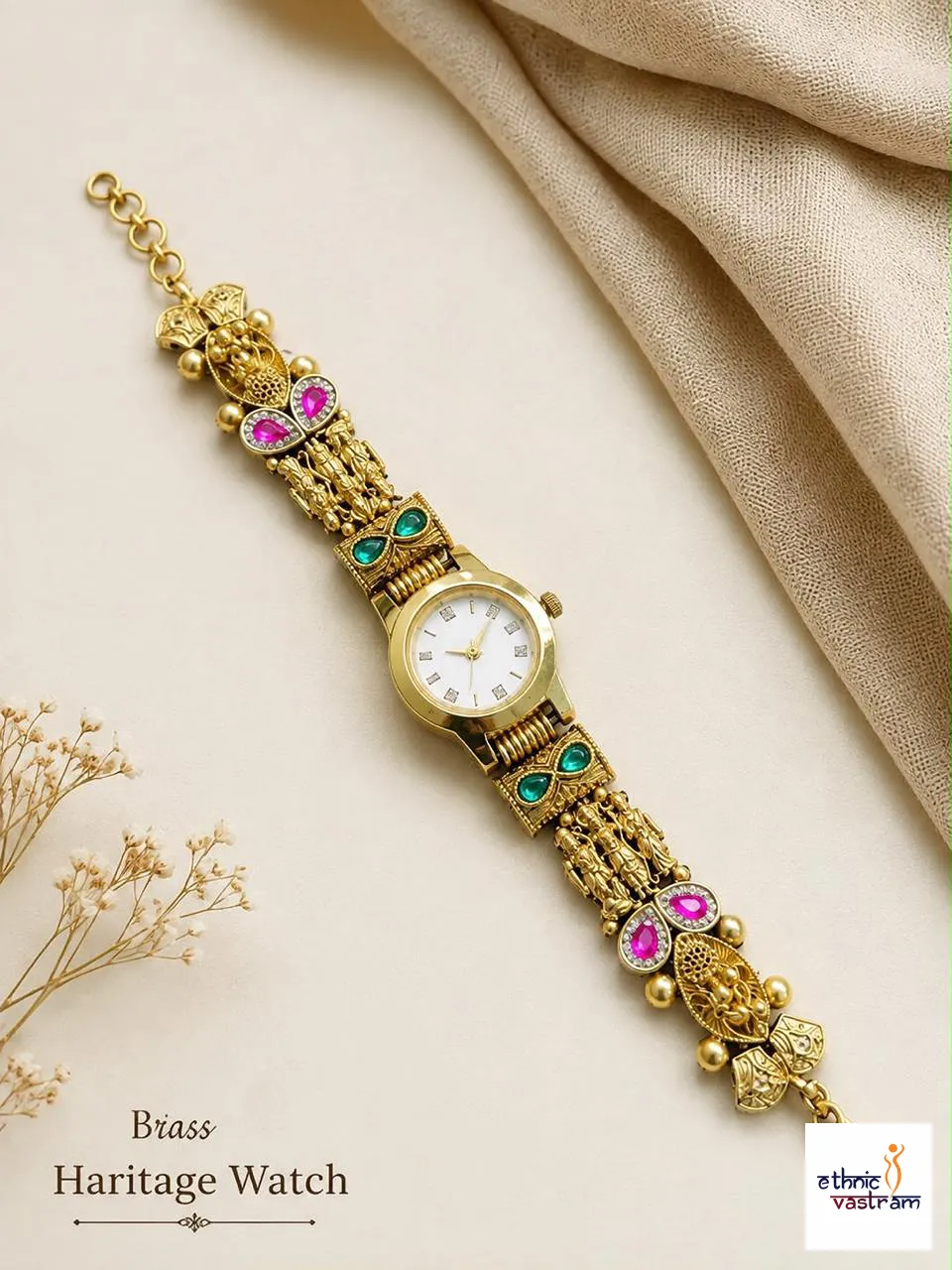 Antique Brass Temple Jewelry Ethnic Watch Bracelet